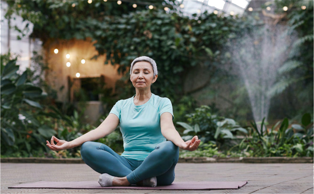 Woman relaxed and meditating (Elemental Diet patient)